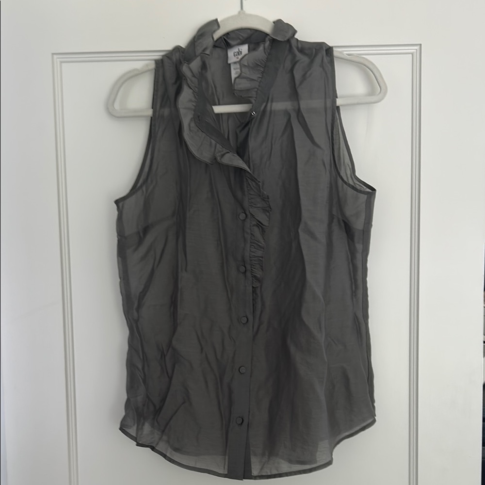 Cabi Gray Sleeveless Ruffled Blouse